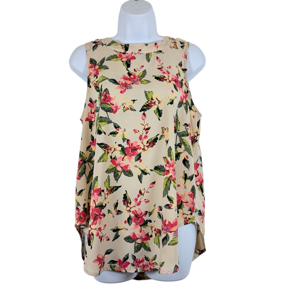 Paper Crane Floral Sleeveless Blouse Size Small Made in USA Flowy Tank Top